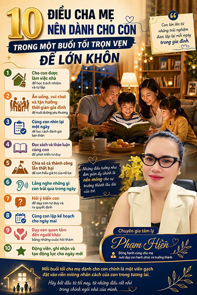 10 điều cha mẹ nên dành cho con trong một buổi tối trọn vẹn để lớn khôn